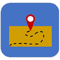 Rectangle with a dotted line route with the tear drop-shaped map pointer at the end