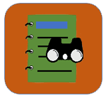 FieldGuide-Icon A closed bound booklet with binoculars