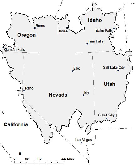 Outline of the Great Basin Region- se OR, s ID, w UT, NV, e CA